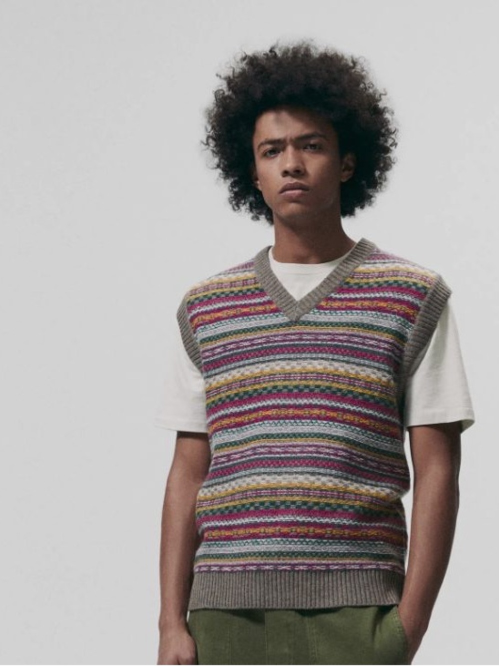 Zara Multi-Colored Fair Isle Jacquard Knit V-Neck Wool Blend Sweater Vest Unisex